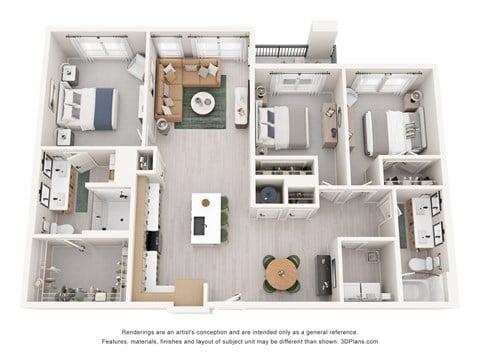 Floor plan for 3 beds, 2 baths, 1510 sqft